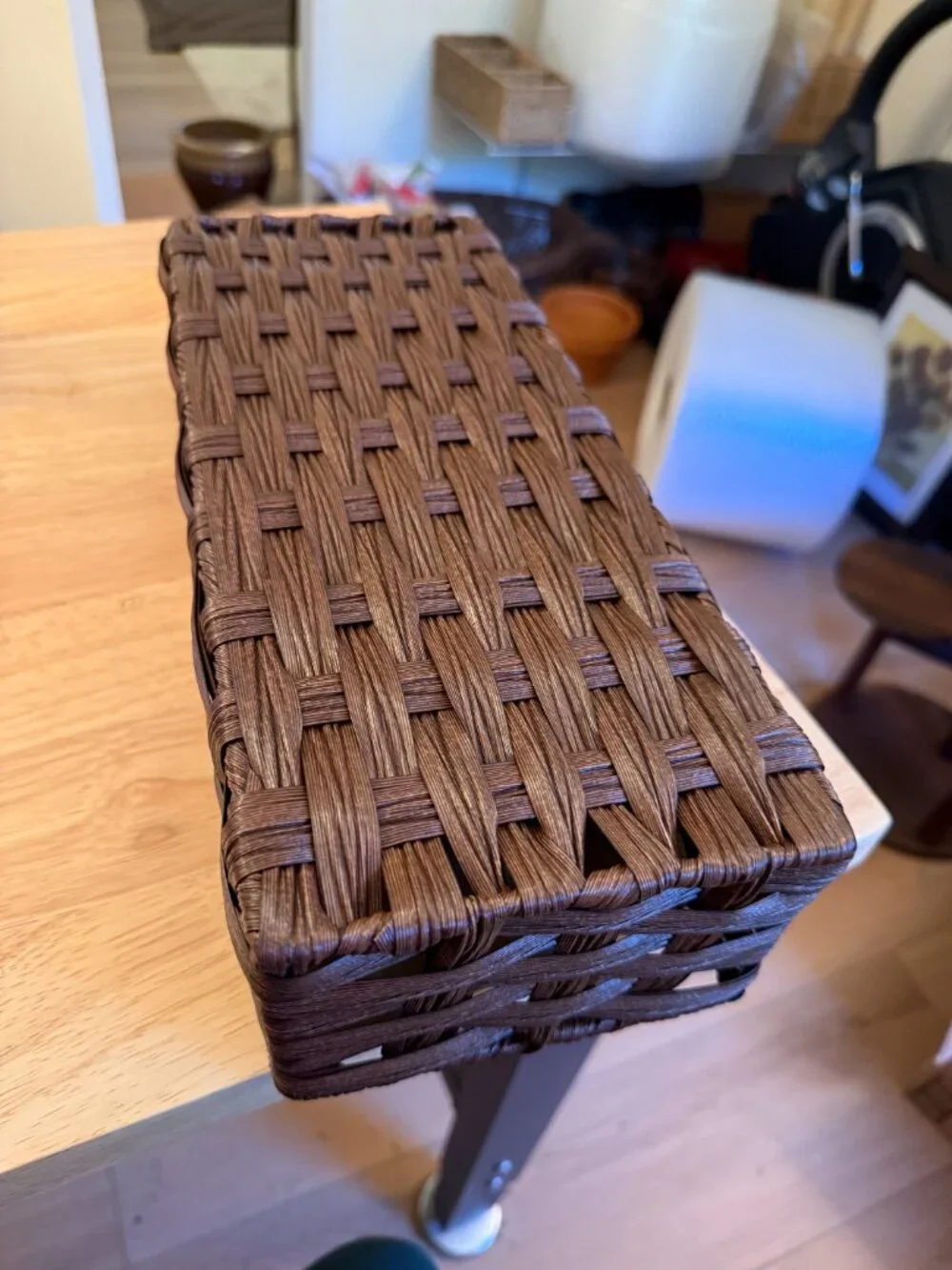 Toilet Tank Topper Paper Basket Woven Plastic Wicker & Metal Organizer Bin Brown